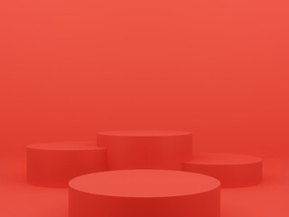 Red geometric podium. Red  background.