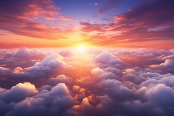 amazing sunset sky and clouds from above, beautiful sunrise landscape background