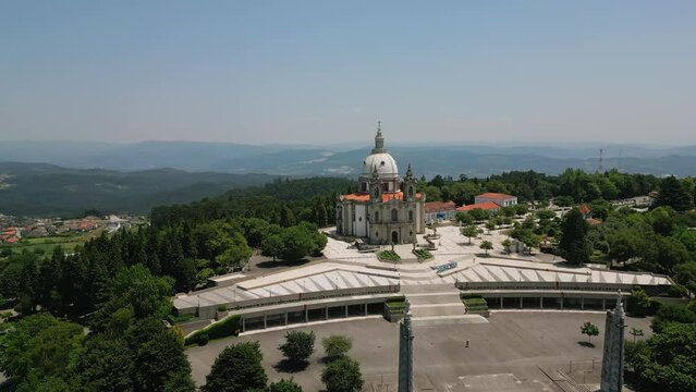 Sameiro Sanctuary wide aerial view in Braga, Portugal