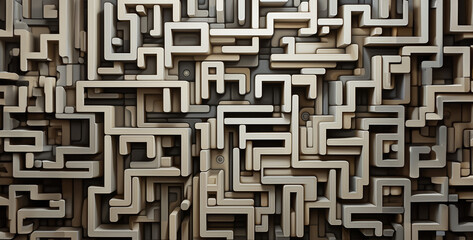 Linear Labyrinth is a maze of intersecting lines, metal maze background. Generative Ai content