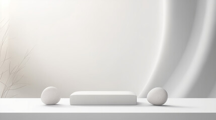 white room with white wall and white sofa,pedestal for displaying products