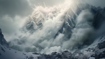 a catastrophic avalanche cascading down a synthetic mountain - obrazy, fototapety, plakaty