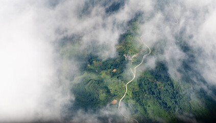 Aerial view of mountains and road