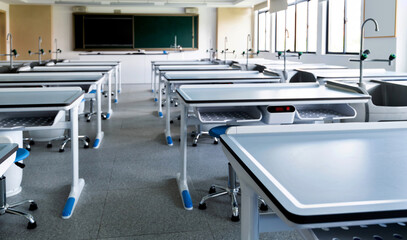 Empty chemistry laboratory in the school