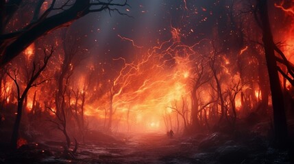 a cybernetic wildfire spreading through an artificial forest