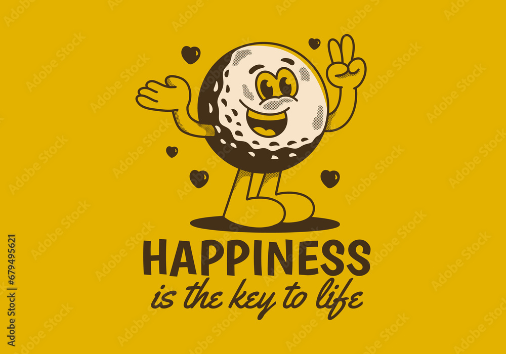 Wall mural happiness is the key to life. mascot character illustration of golf ball with happy face