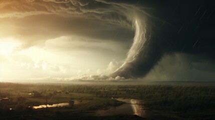 a devastating tornado swirling through an isolated digital plain