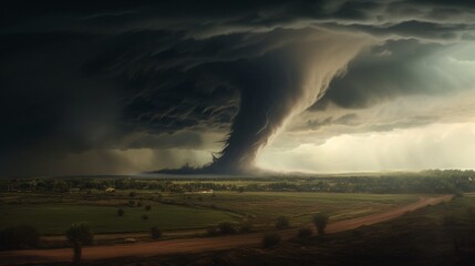 a devastating tornado swirling through an isolated digital plain