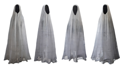set of  various white realistic ghosts, png, isolated on a transparent background . cutout or clipping path.	