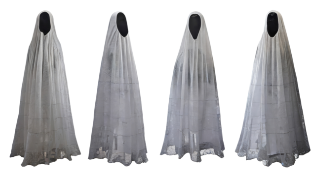 set of  various white realistic ghosts, png, isolated on a transparent background . cutout or clipping path.	