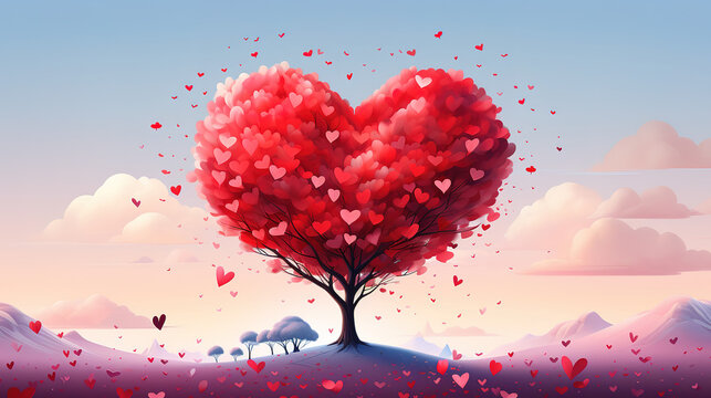 Wish you a happy valentine's day heart tree background. generative ai