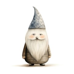 scandinavian gnome with flowing long beard - illustration on white background - obrazy, fototapety, plakaty