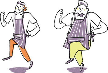 スキップするパティシエ　セット　イラスト素材
