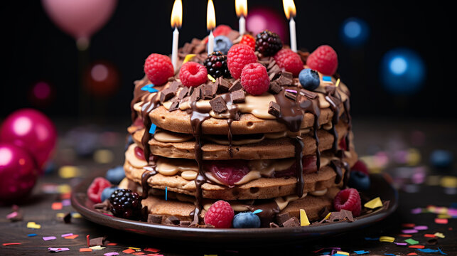 birthday cake with candles HD 8K wallpaper Stock Photographic Image 