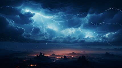 a digital lightning storm a virtual night sky - obrazy, fototapety, plakaty