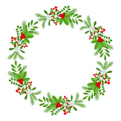 Christmas round floral wreath frame. Winter holiday decoration