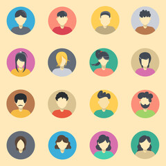 avatar flat icon set people characters. Human in modern flat style design. Business avatar on yellow background. Vector illustration EPS10