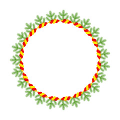 Fototapeta na wymiar Christmas round floral wreath frame. Winter holiday decoration