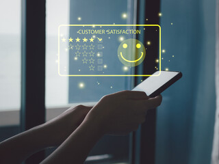 Satisfaction rating Five stars and a golden smiley face Bringing it to business rankings