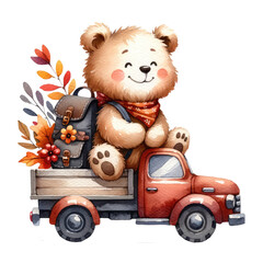 watercolor autumn cute bear travel trip clipart teddy bear  travel elements in autumn  trip theme