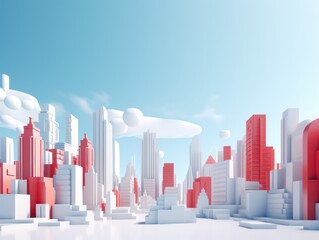 city. Model. White and red color. 3D style imitation.