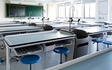 Empty chemistry laboratory in the school