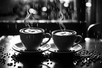 A cup of coffee on a rainy morning Generative Ai