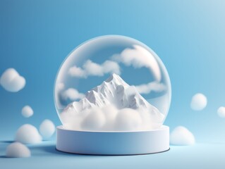 Clouds and mountain in a snow globe
