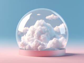 Clouds in a snow globe. Light pink color. 3D style imitation.