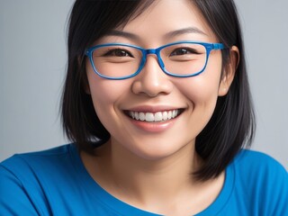 Smiling Asian Woman in Glasses for Spectacle Glasses and Eyewear Advertorial in Education Concept