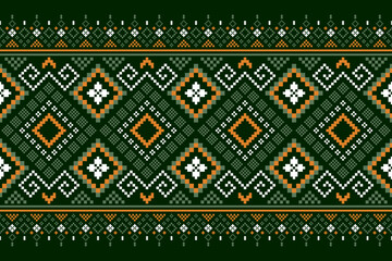 Green Cross stitch colorful geometric traditional ethnic pattern Ikat seamless pattern border abstract design for fabric print cloth dress carpet curtains and sarong Aztec African Indian Indonesian
