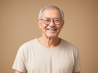Obraz premium Smiling Elderly Man with Glasses for Healthy Lifestyle, Happy Retirement, and Nursing Home Concept