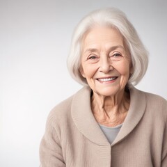 Fototapeta premium Beautiful Elderly Woman Smiling for Healthy Lifestyle, Happy Retirement, and Nursing Home Concept