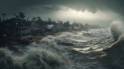 a powerful hurricane sweeping through a fictitious coastal town