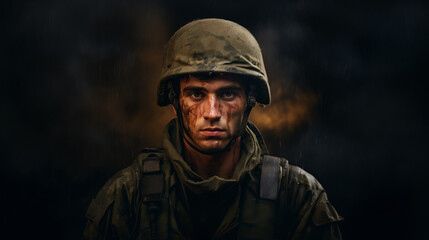portrait of a military man with a serious face - obrazy, fototapety, plakaty