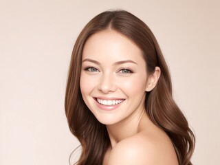 Naklejka premium Radiant Beauty - Facial, Dental, and Beauty Advertorial with Smiling Woman