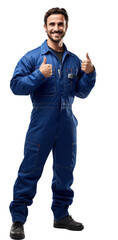 Auto mechanic, Isolated on a transparent background. Thumbs up, good job.