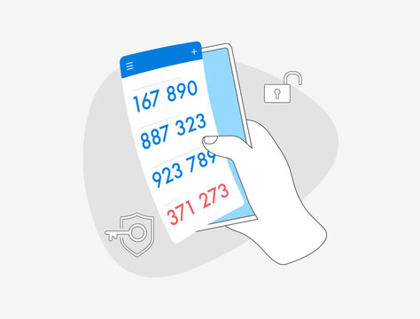 2FA Two-Factor Authentication. Two step verification code with authenticator mobile app for secure access your account. 2-Step Verification vector illustration isolated on white background with icons