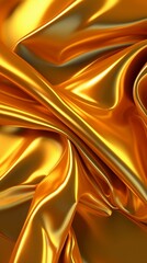 Vertical abstract background of fabric texture with pleats, gold metallic.