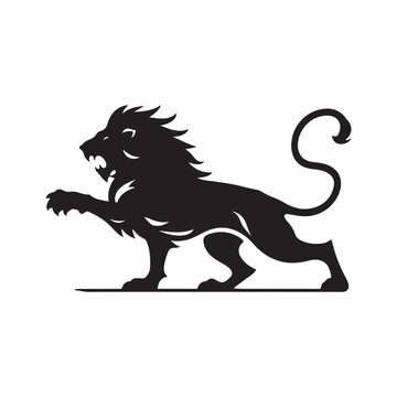 Sleek Minimalism: Lion Attacking Silhouette - An Artistic and Minimal Interpretation Capturing the Swift Aggression of a Lion's Attack.