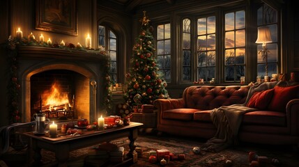 Fototapeta premium A cozy, festive Christmas scene
