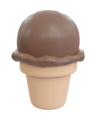 3d rendering a single scoop of chocolate ice cream in a cone is a cute treat transparent