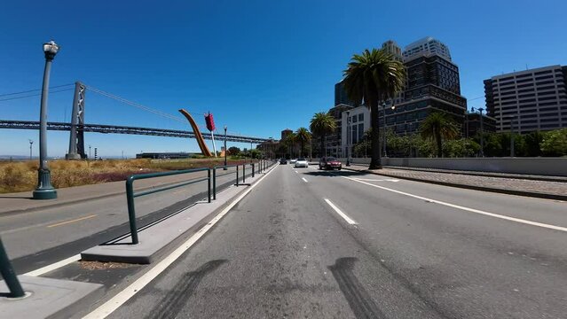 San Francisco Embarcadero North 02 Rear View at Rincon Park Driving Plate California USA Ultra Wide