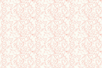 abstract love heart shape leaf outline stroke seamless pattern texture, gift box, packaging, wedding surface design background vector illustration