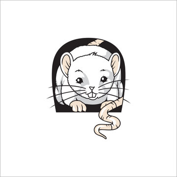 Vector cartoon mouse coming out of hiding can be used as graphic design