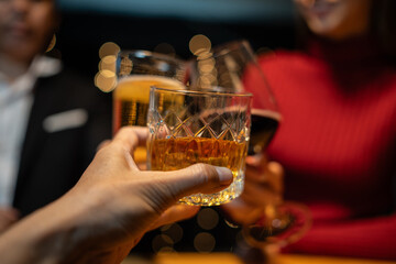 Celebrate whiskey on a friendly party in  restaurant
