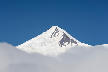 Peak of Mount Elbrus in the clouds, Caucasus, Russia