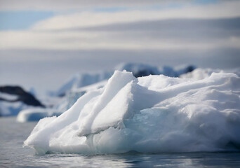 Antarctic icebergs in the waters of the Antarctic Peninsula.