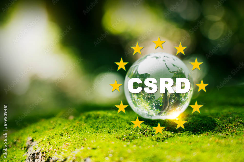 Wall mural corporate sustainability reporting directive (csrd) concept. the european union and financial report