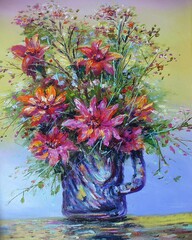 Original art painting Oil color flower in vase